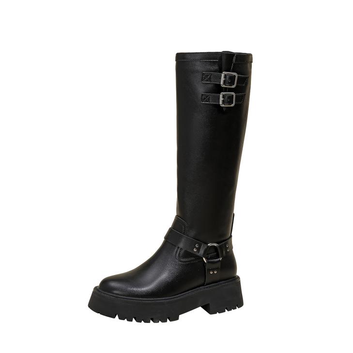 Anistone Hi Leather Biker Boots  | Womens  Platforms Boots Black — Wanama