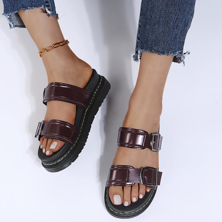 Myles Brando Leather Buckle Slide Sandals  | Womens/ Mens  Sandals Mens Black — Brando